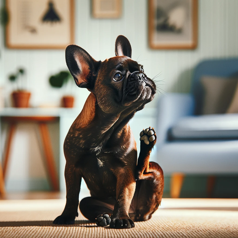 A french bulldog scratching because she has fleas