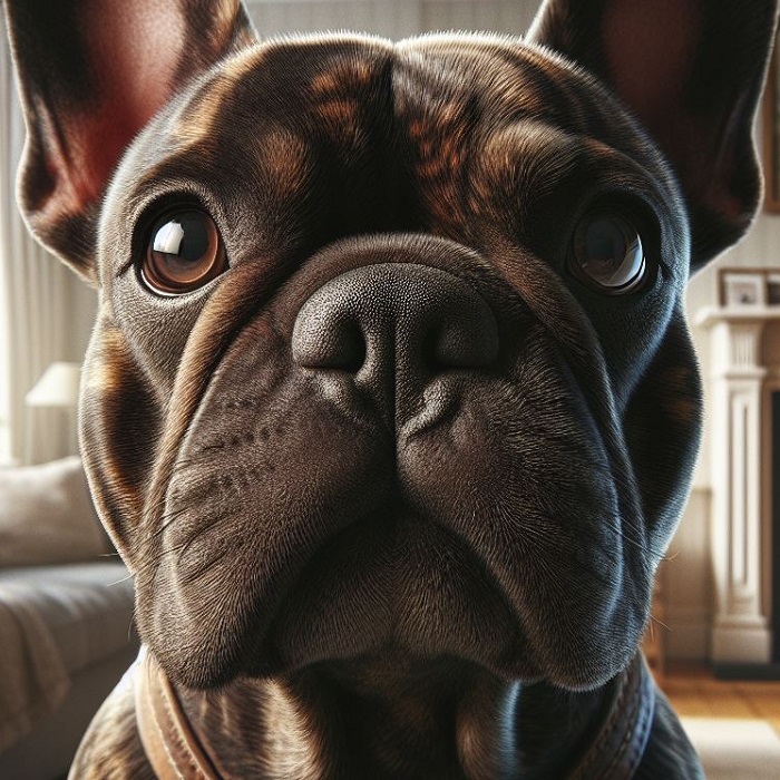 a close up of a french bulldog's nose