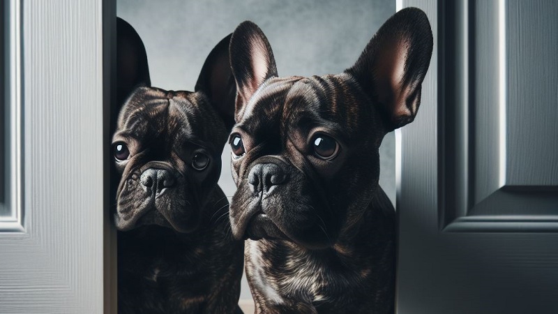 two french bulldog pups looking sad and lonely while their owner is out