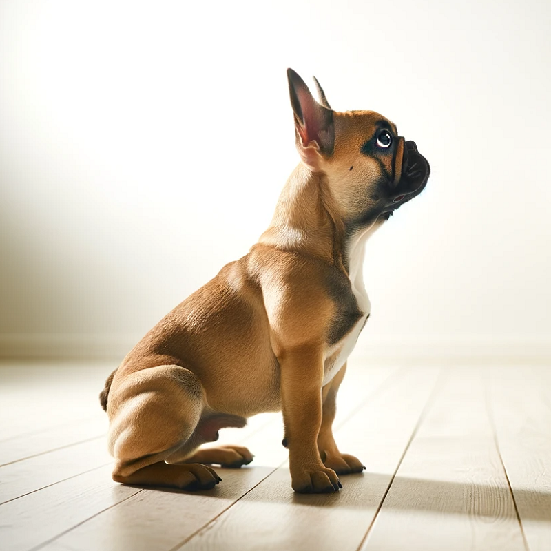 A fawn french bulldog side view