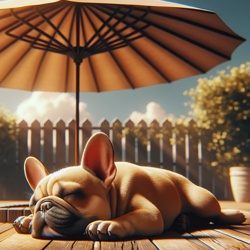 A french bulldog having a snooze in the garden on a sunny day