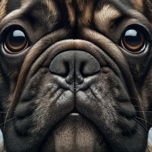 A close up of a french bulldog's nose with stenotic nares